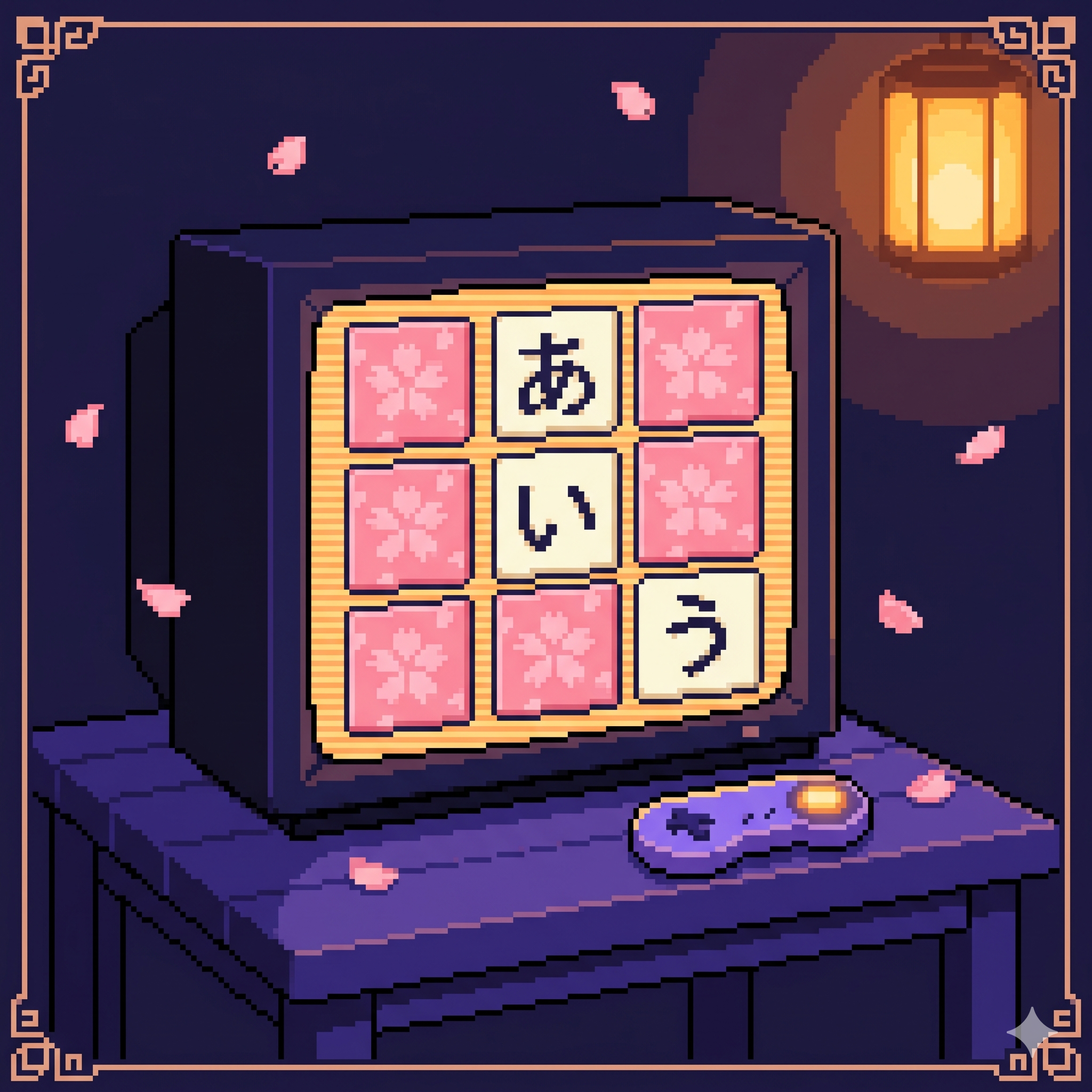 Hiragana memory game on a retro CRT TV