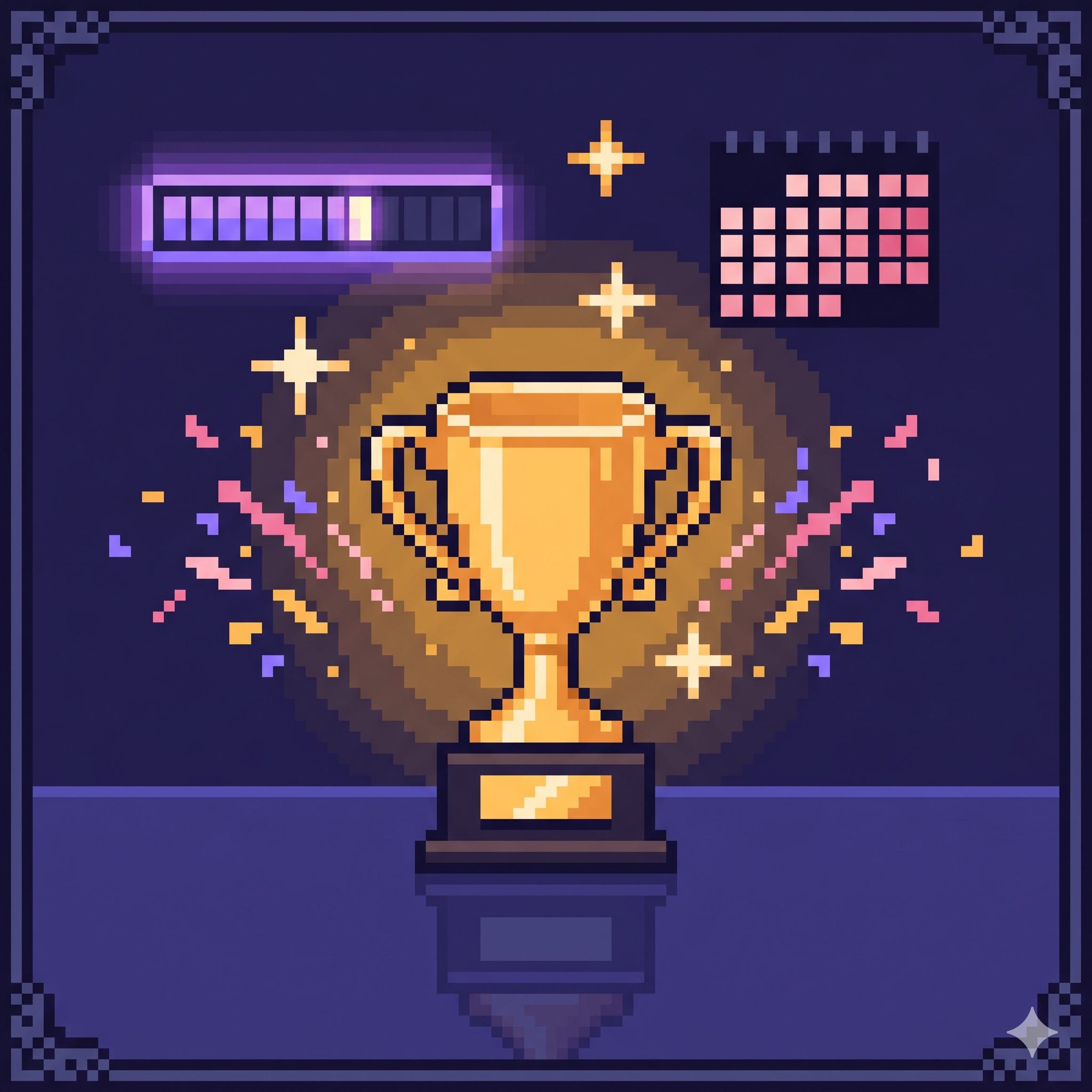 Trophy with XP bar and streak heatmap
