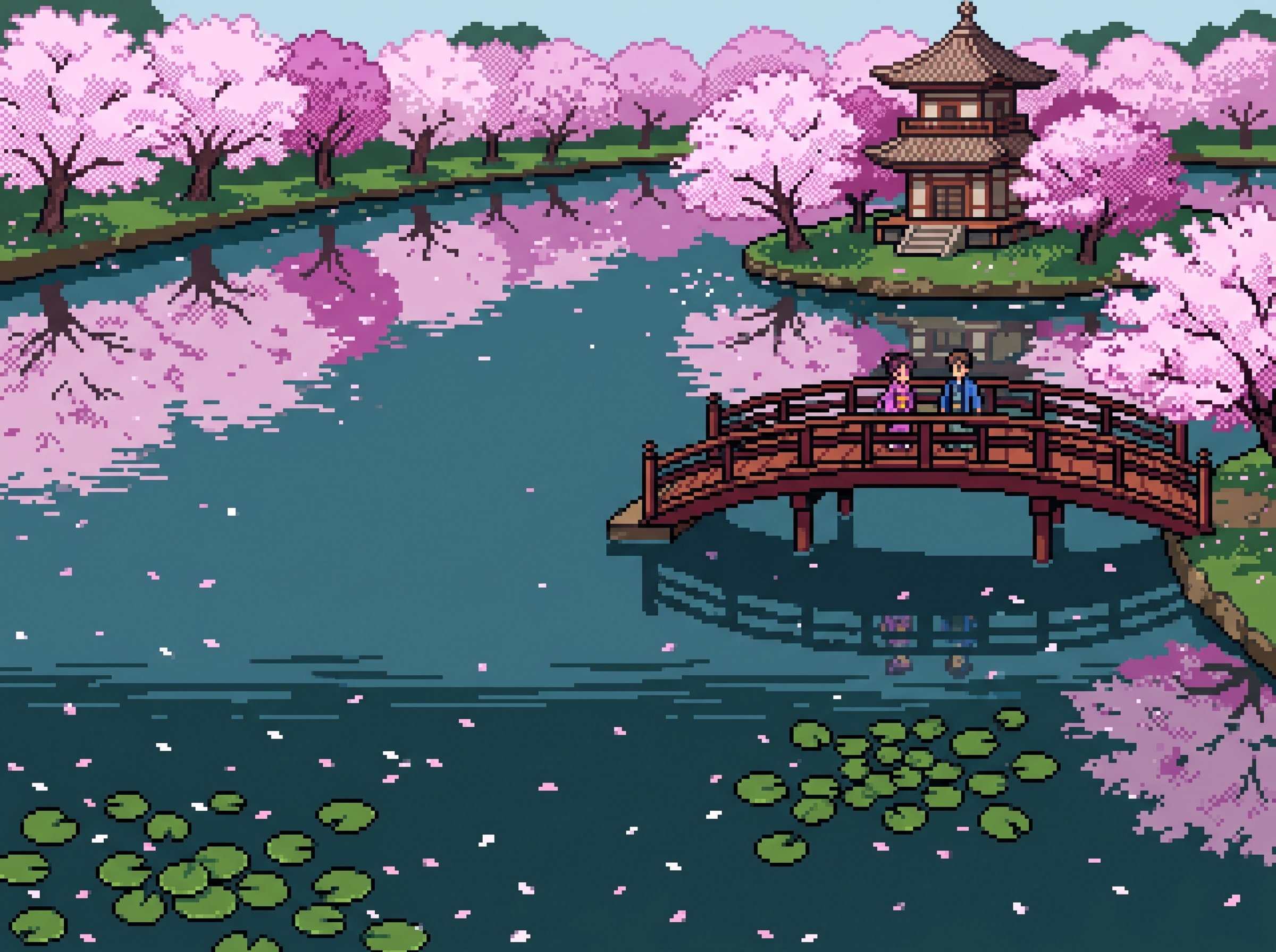 Shinobazu Pond with sakura and rowboat